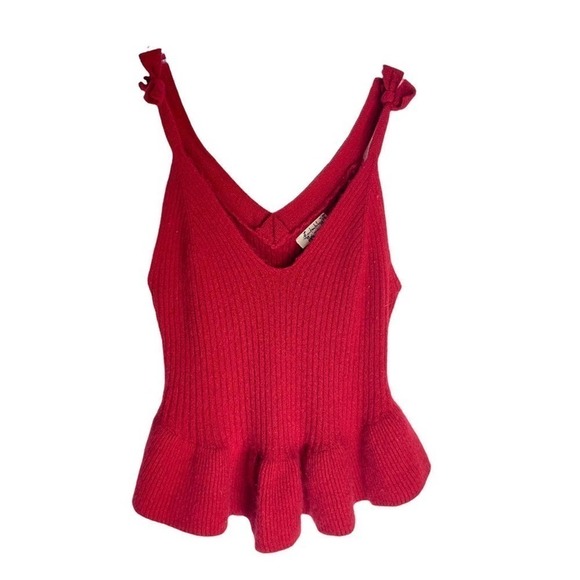 Free People Intimately Vneck Tank Red 100% Cashmere Shoulder Knot Size Small - Picture 1 of 8